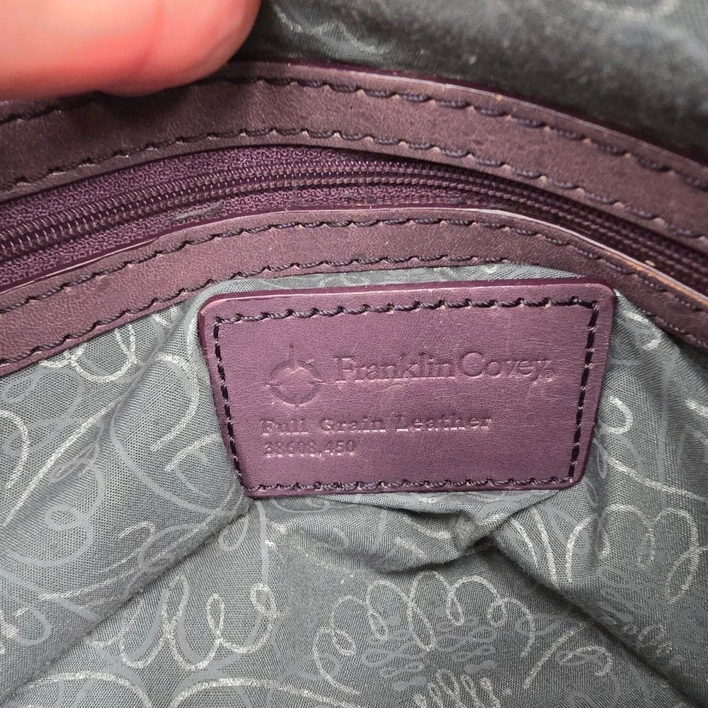 Franklin Covey Plum Purple Full Grain Leather Satchel Handbag AS IS